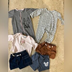 Baby Girl Newborn-3 Month One Pieces, Shorts, Shirt 6 Pieces